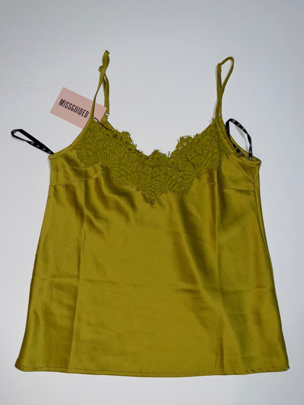 Missguided Olive Green Satin Lace Trim Cami
